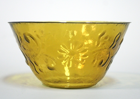 H708 江戸ガラス・黄色花文型吹ガラス鉢（江戸時代）（1）