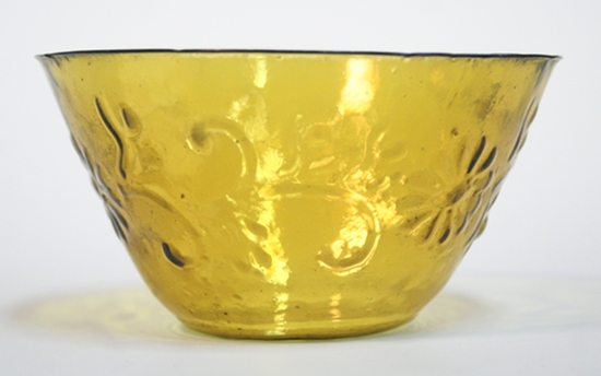 H708 江戸ガラス・黄色花文型吹ガラス鉢（江戸時代）（3）