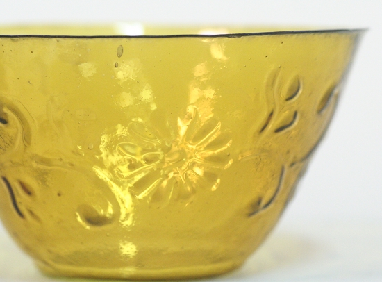 H708 江戸ガラス・黄色花文型吹ガラス鉢（江戸時代）（6）